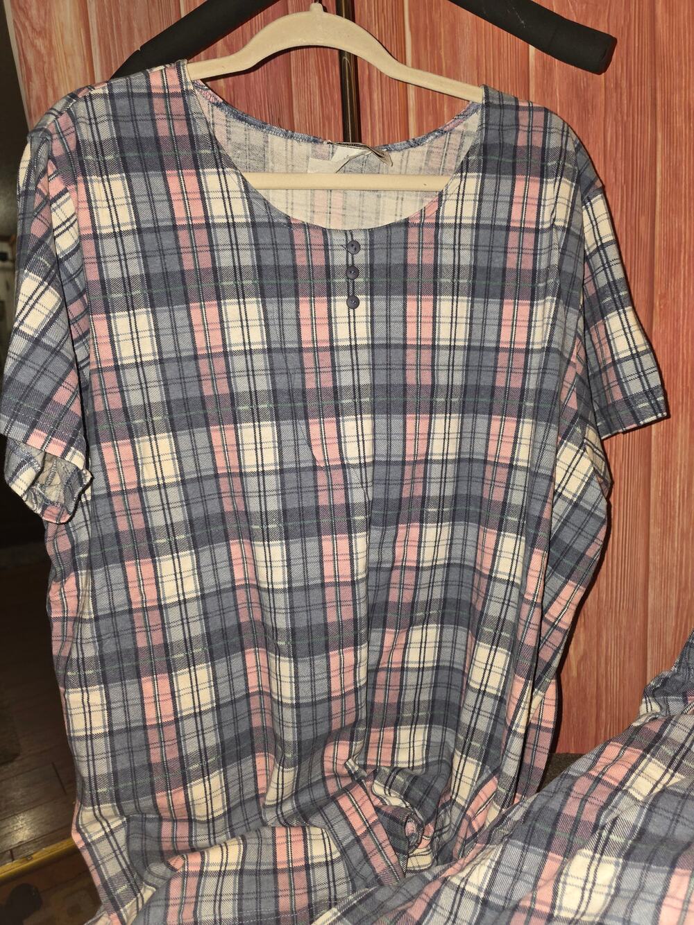 Vintage 90s LA Gold Clothing Co Pajama Set Womens Plus 22W 18W Plaid Henley USA